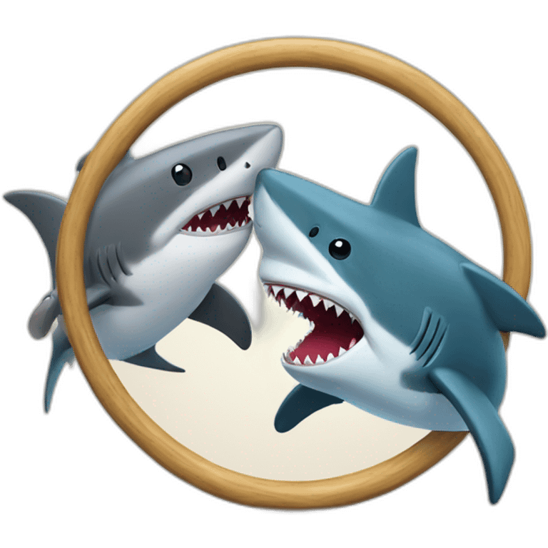 Shark boxing with dolphin in a ring emoji