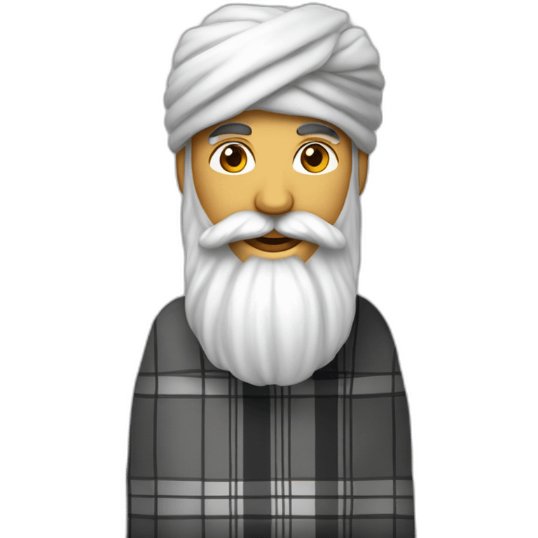 homme peau matte avec une très longue barbe noir un turban à carreaux blancs et une longue robe blanche emoji