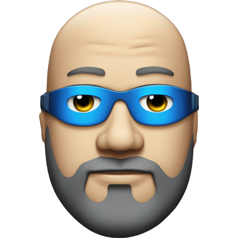 Bearded Fat bald cyborg head with tan skin, blue goggles and circuits emoji