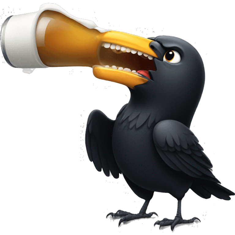 Crow chugging a beer emoji