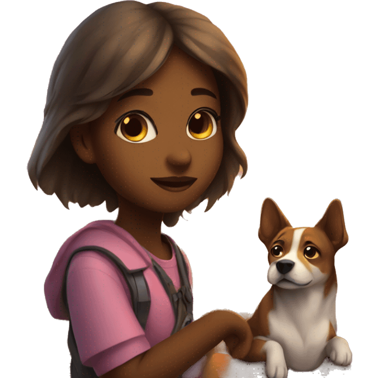 Girl with a dog watching a sunset emoji