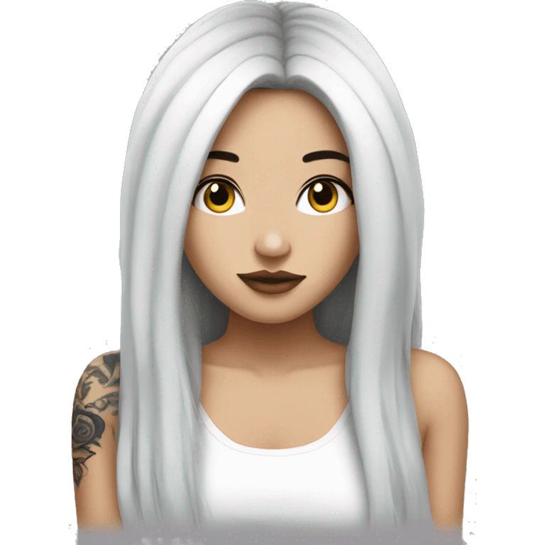 Beautiful girl with white skin, long black hair and tattoos emoji