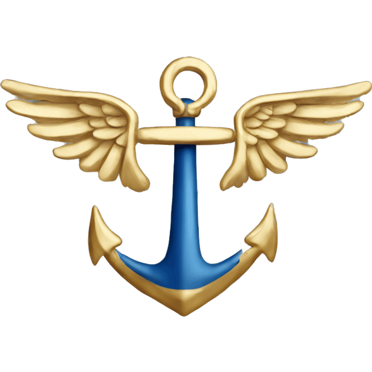 a golden anchor between 2 wings with blue and white wavy stripes emoji