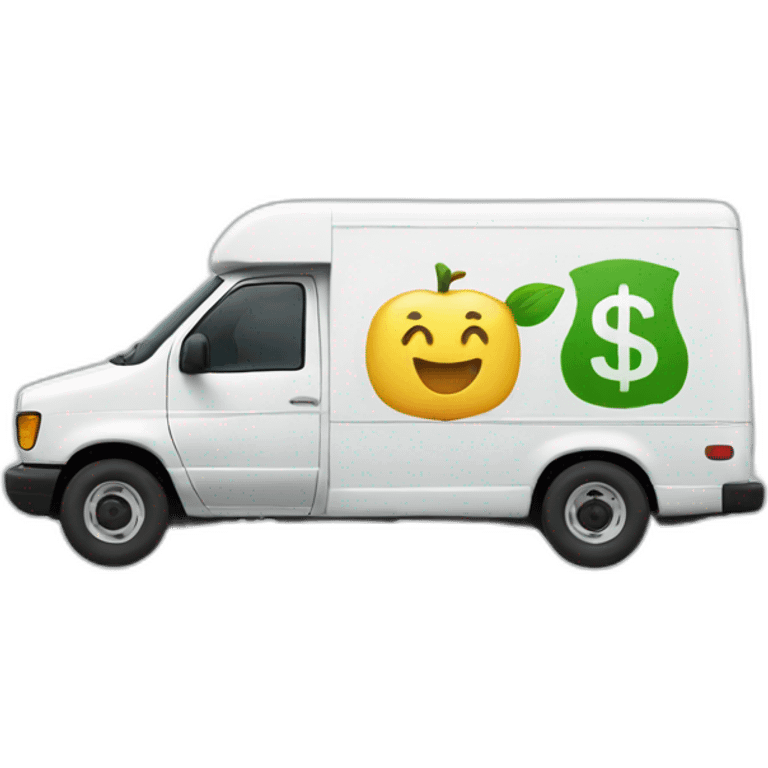 a shipping van, with a dollar logo emoji