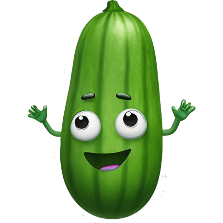 a cucumber with a smiley face and floating hands emoji