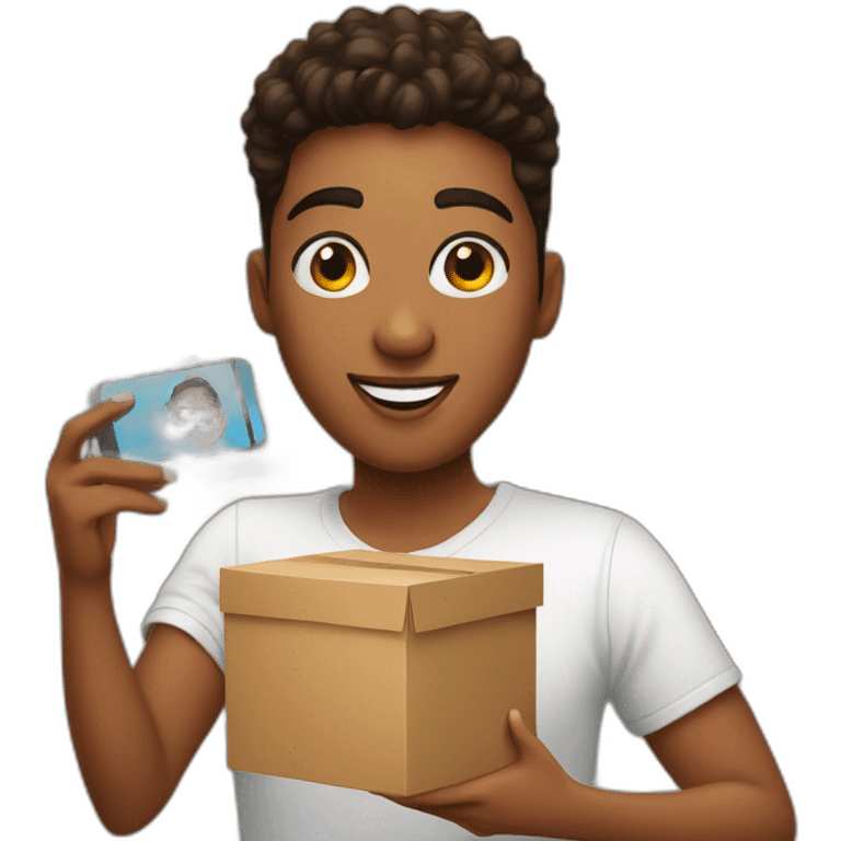 influencer taking selfie with a box emoji