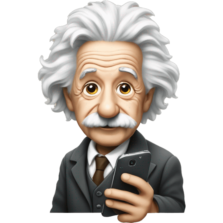 Albert Einstein holds a cell phone in his hands emoji