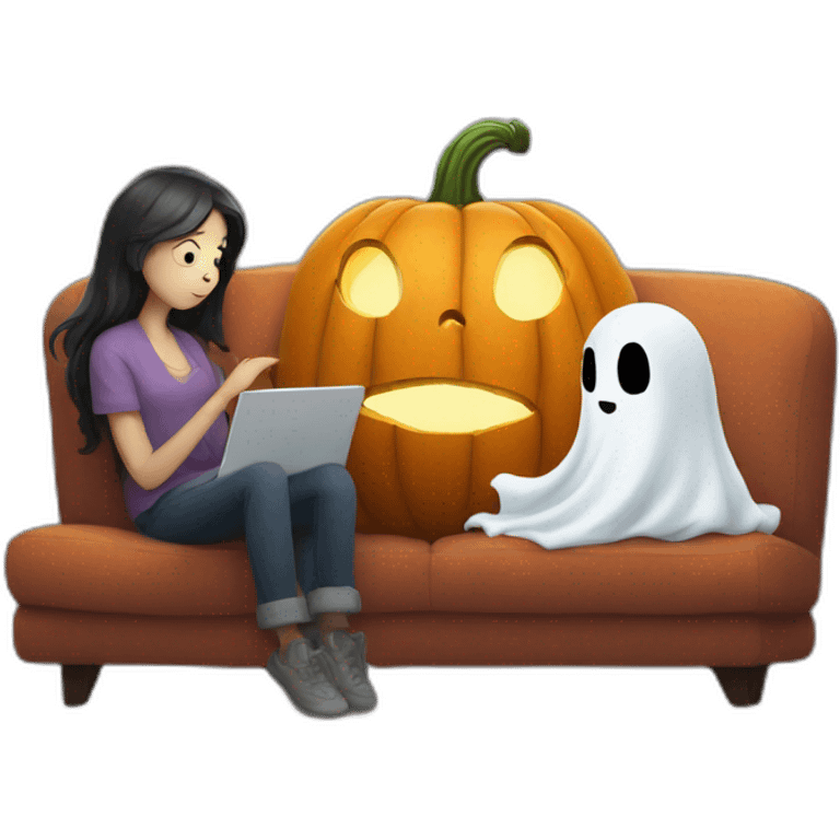 pumpkin watching movie with ghost emoji