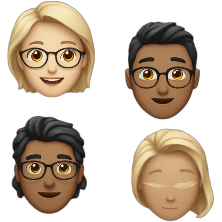 Woman with blonde hair and man with black hair with glasses and man with brown hair and man with brown hair emoji