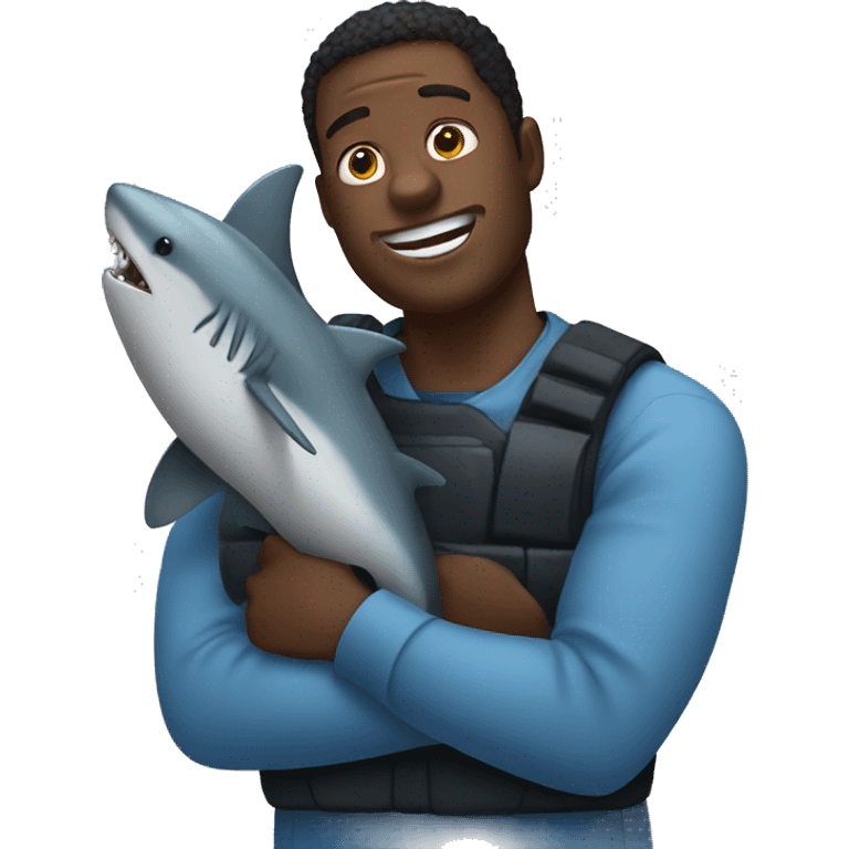 Black guy holding shark emoji