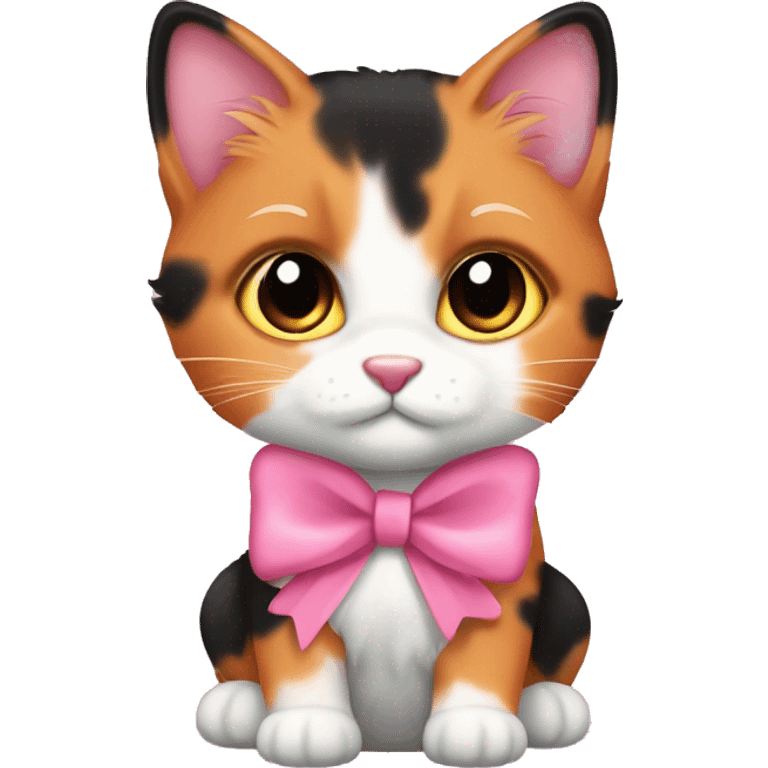 cute fluffy orange black calico cat with pink bow  emoji