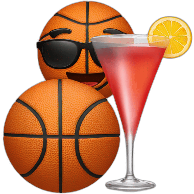 Basket ball with sunglasses and drinking cocktail emoji