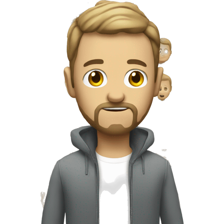 White guy with short beard and robotic body with surprise face emoji