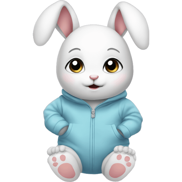 Anxious baby rabbit in baby winter bodysuit emoji