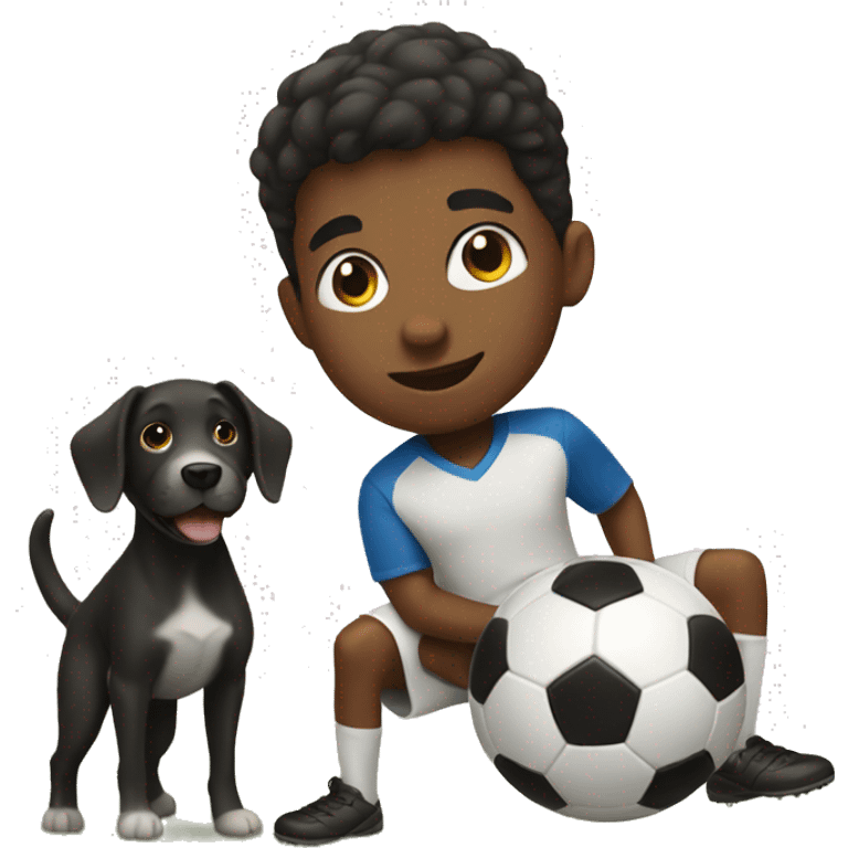 black boy playing soccer with his dog emoji