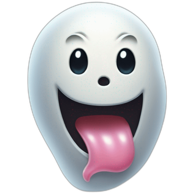 a funny little ghost who sticks out his tongue emoji