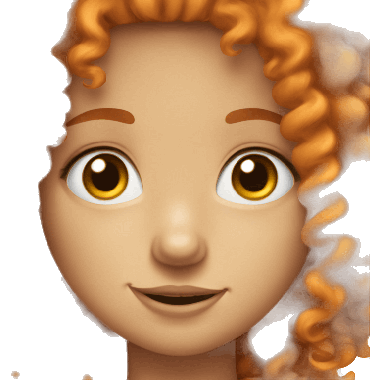 Orange curly haired girl with blue eyes and freckles winking emoji