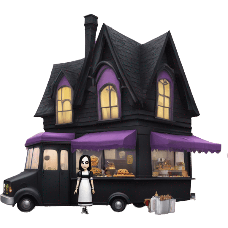 Wednesday Addams haunted dream house and food truck  emoji