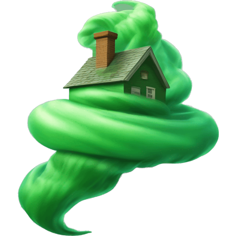 Green tornado and house emoji