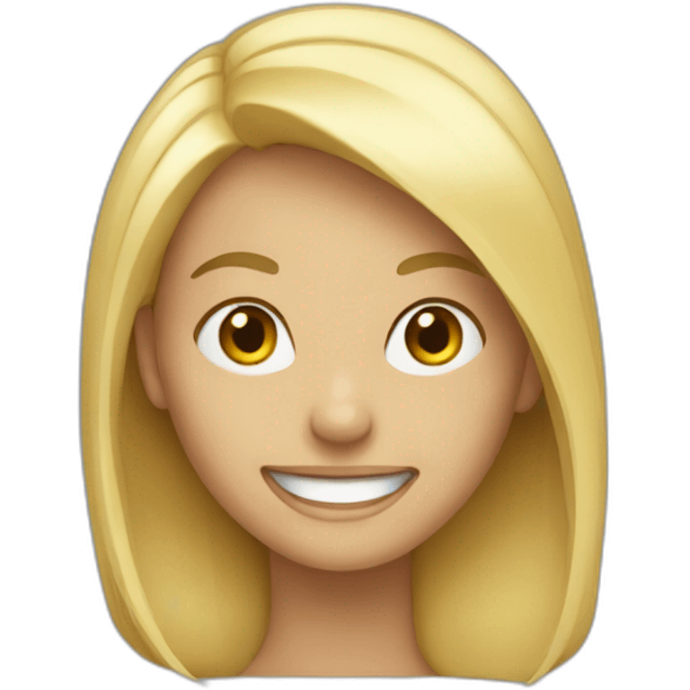 blonde girl with large grin emoji