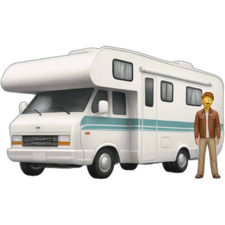 man posing before motorhome emoji