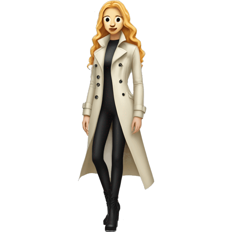 White ginger Girl in a long latex trench emoji