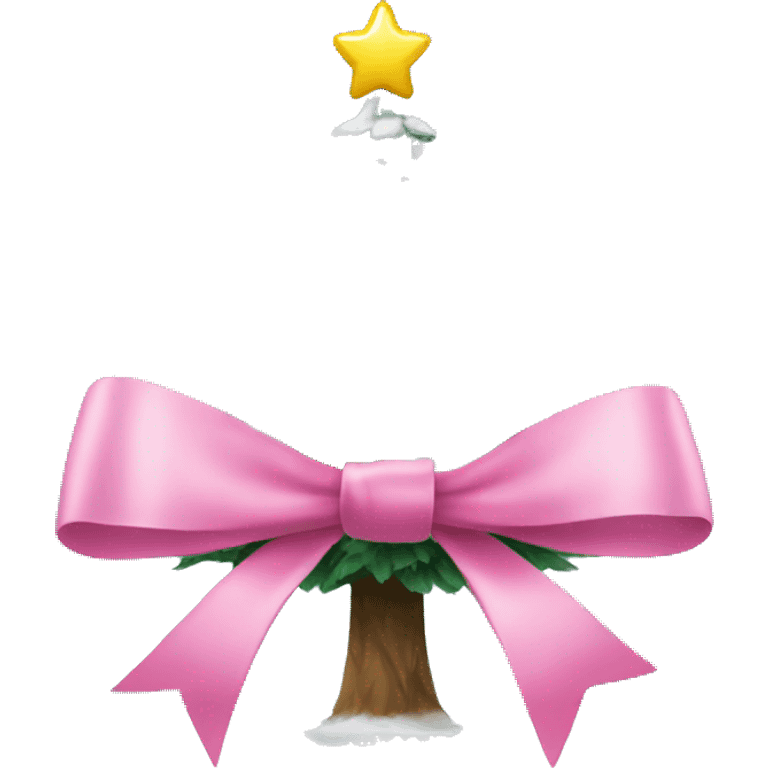 Christmas tree with snow on it, and a pink bow emoji