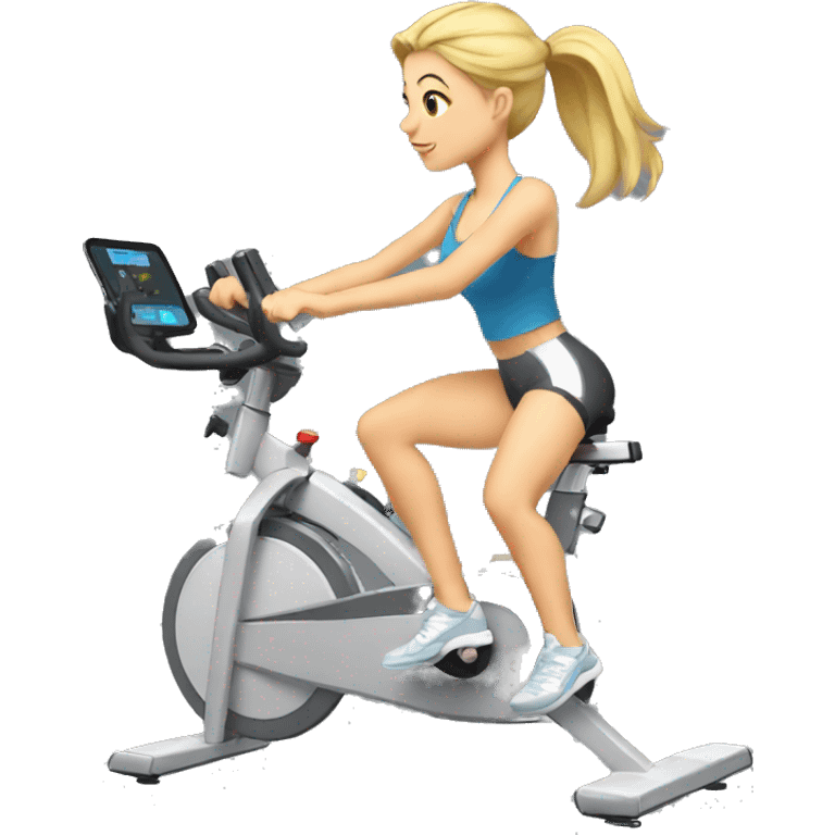 Blonde woman with ponytail on stationary bike emoji