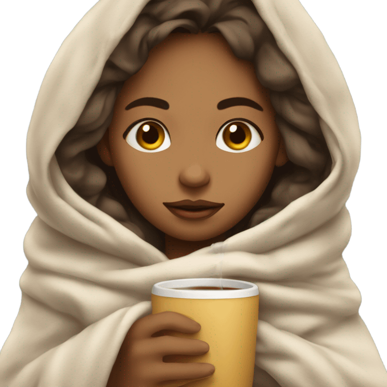 girl inside a blanket sipping coffee eyes closed emoji