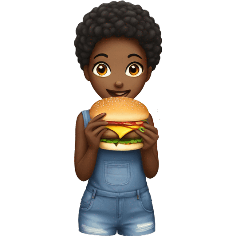 black girl eating a burger emoji