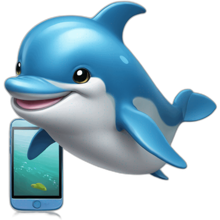 funny dolphin holding mobile emoji