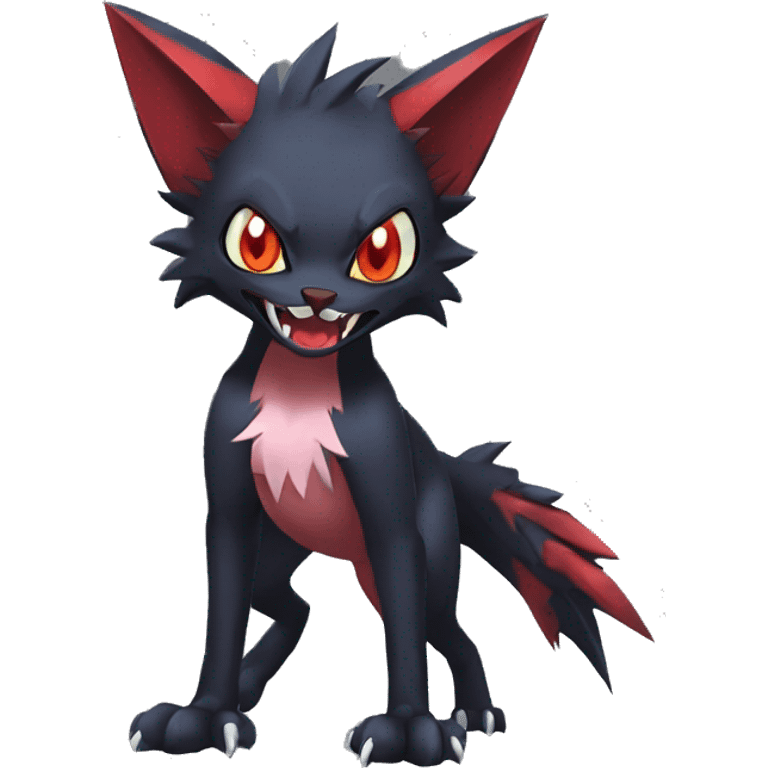   cool cute fantasy anime dark animal vampiric Litten-Zoroark-Nargacuga-cat-hybrid Fakemon with big fangs and bat-ears full body emoji