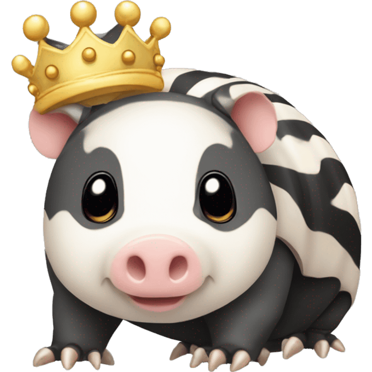 Black and white piebald chubby round armadillo pig panda centipede armadillo wearing a crown emoji