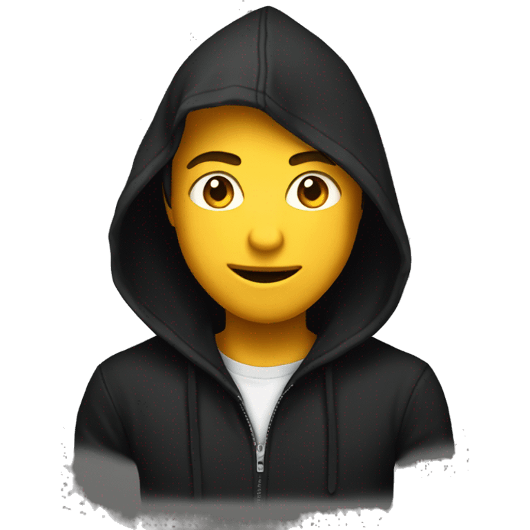 zesty teenage boy wearing black hoodie with hood on emoji