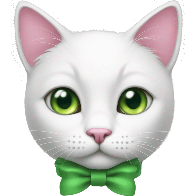 white cat with green eyes and pink bow emoji