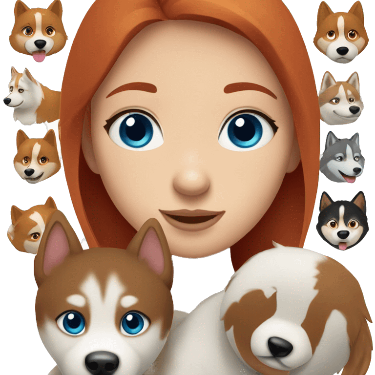 straight red haired girl holding a blue colored eyes husky emoji