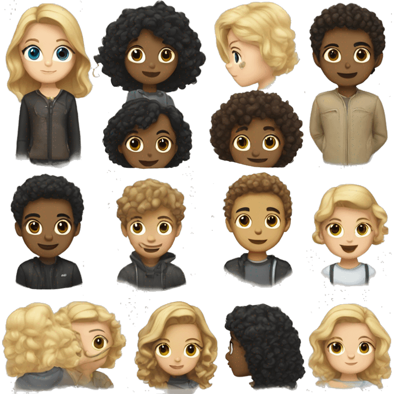 girl with light brown blonde hair and boy with black curly hair  emoji