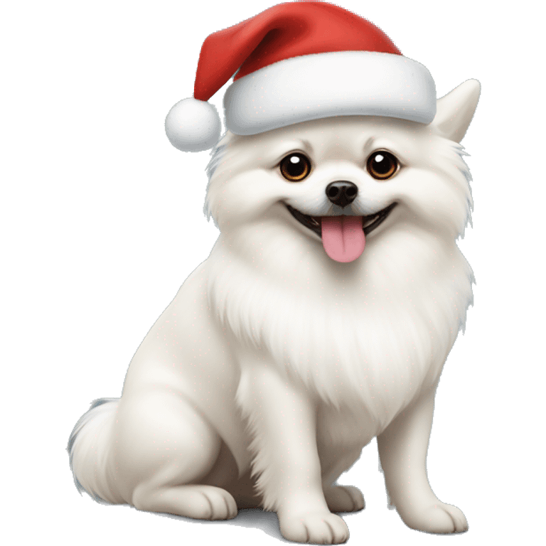 White dog Pomeranian shpitz wearing Christmas hat  emoji