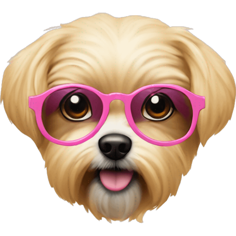 Perro caniche rosa con lentes amarillos emoji