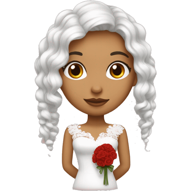 Novia pelo blanco y rojo y lazo en el cabello emoji