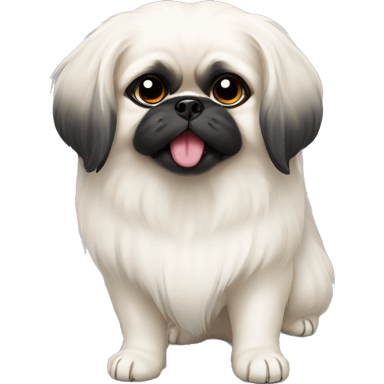 White Pekingese with a black ear emoji