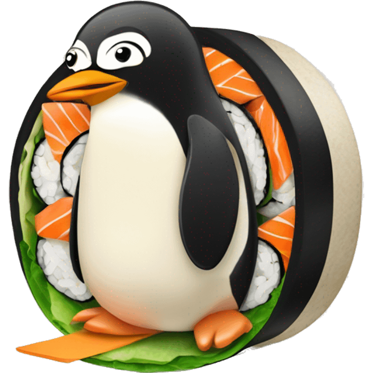 penguin in a sushi roll emoji