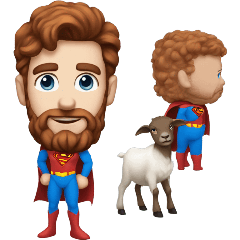 Full body reddish brown hair and beard superman with blue eyes,  blue haired goat emoji