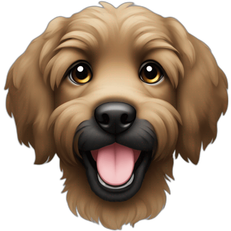 bouvier fawn brown and black big puppy face very long hair smiling dark short ears emoji