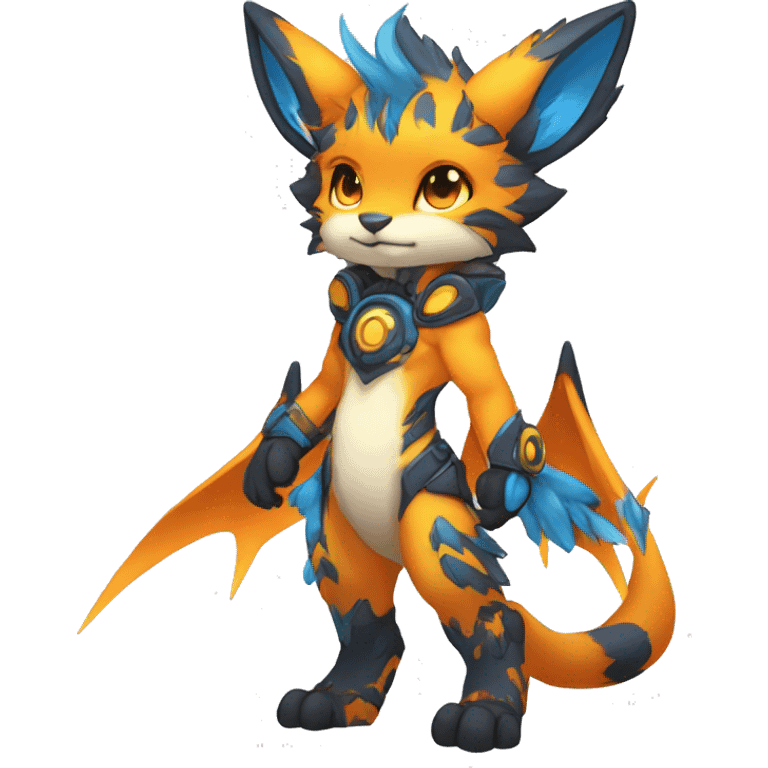 Anthro-Edgy-Cool-Blue-Orange-Yellow-Contrast-Colors-Fantasy-Fur-Sona-Chibi-Shiny-Fakémon-Hybrid full body emoji