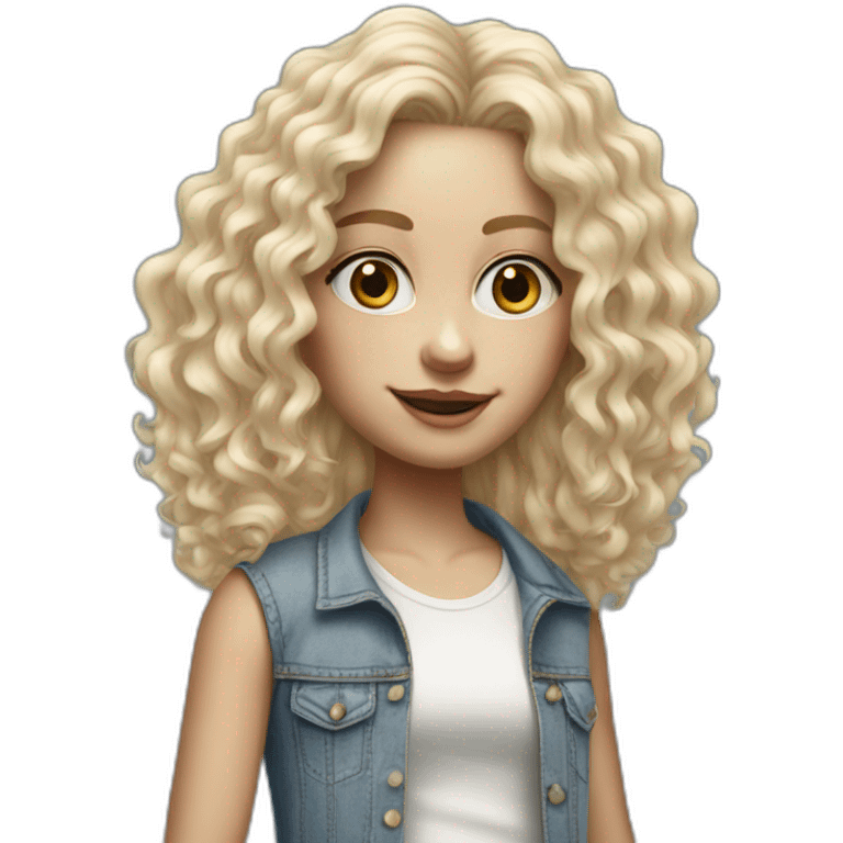 hyperrealist white long curly blonde hair girl with tight jean short shorts and sneakers emoji