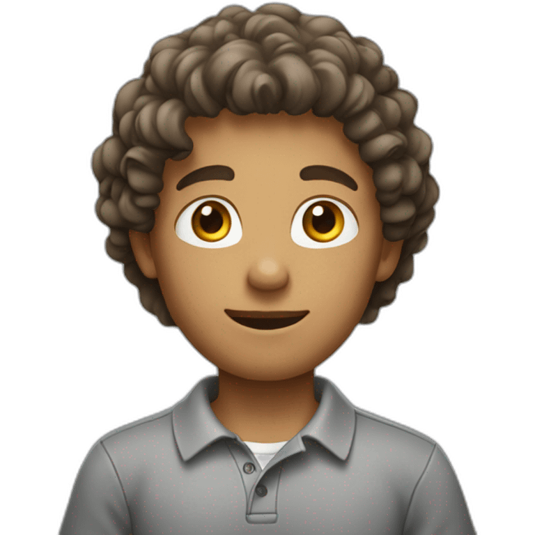 young man with brown curls wearing a gray polo shirt emoji