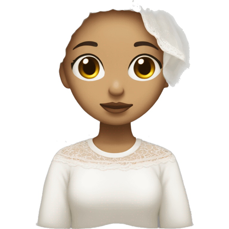 Light skin girl praying with eyes closed and lace white veil  emoji