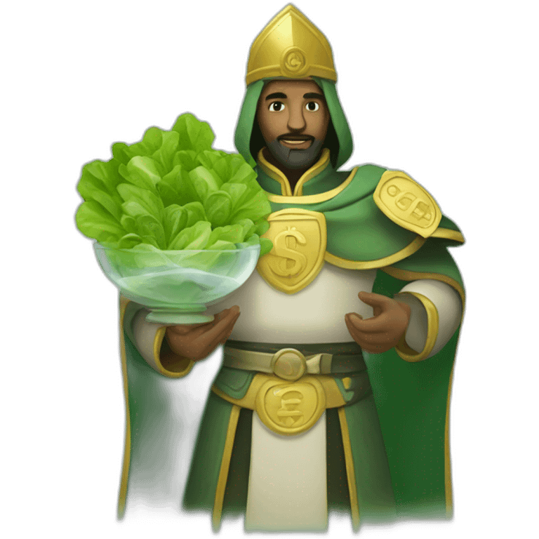 Saladin with green salad and money in his hands emoji