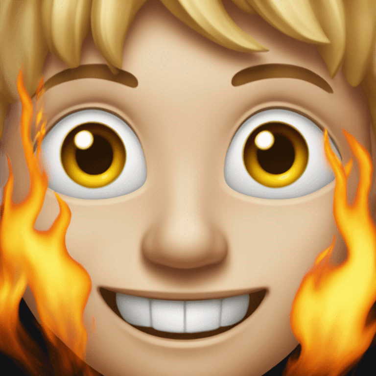 Un emoji qui sourit avec des flamme dasls yeux emoji